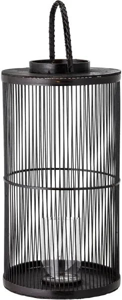 BLOOMINGVILLE Effie Lykta med Glas, Svart, Bambus